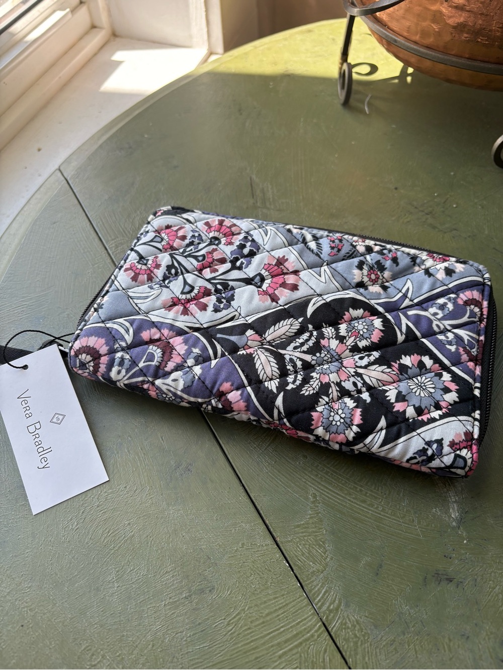 NWT Vera Bradley Quilted Floral Travel Wallet in Black, Pink & Purple